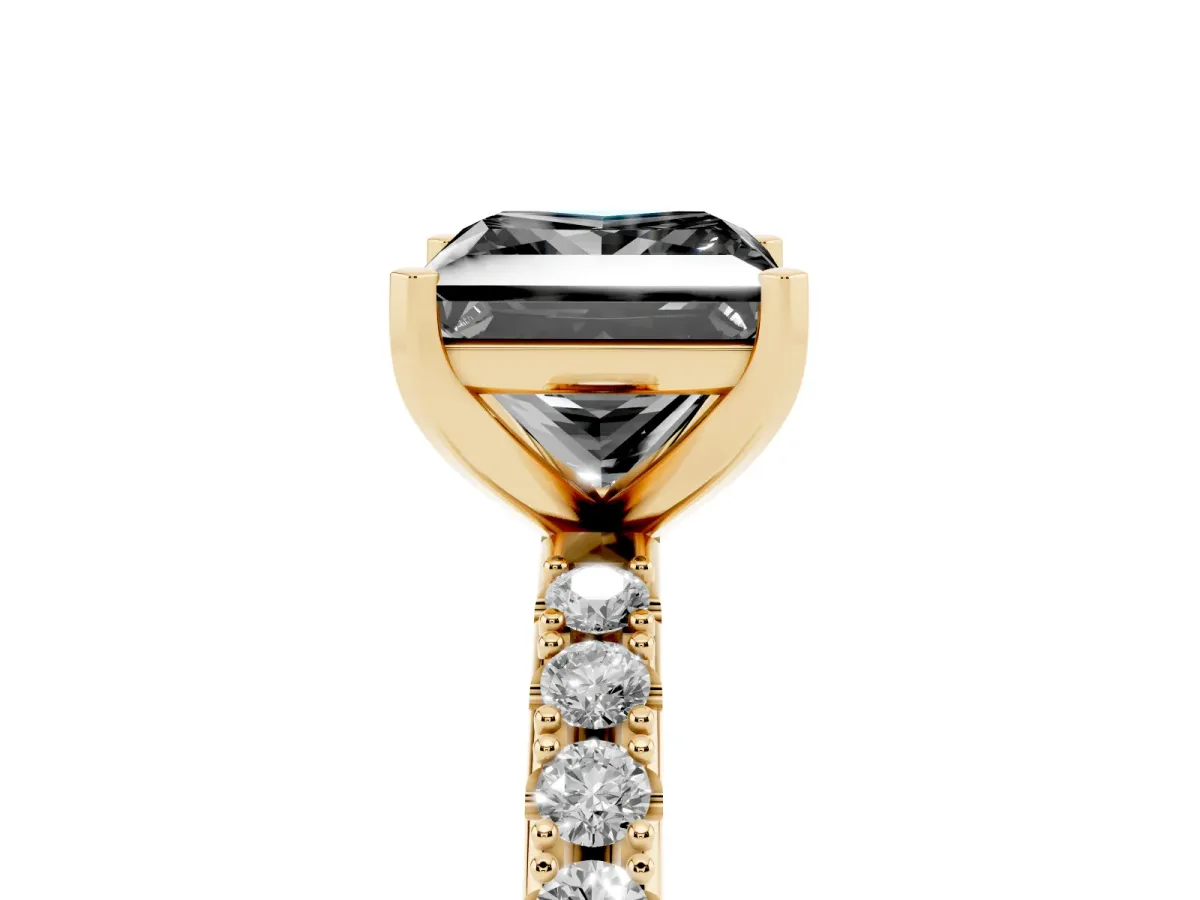 Fancy Black Princess Cut Diamond Solitaire Pavé Band with Four-Prong Setting Yellow gold
