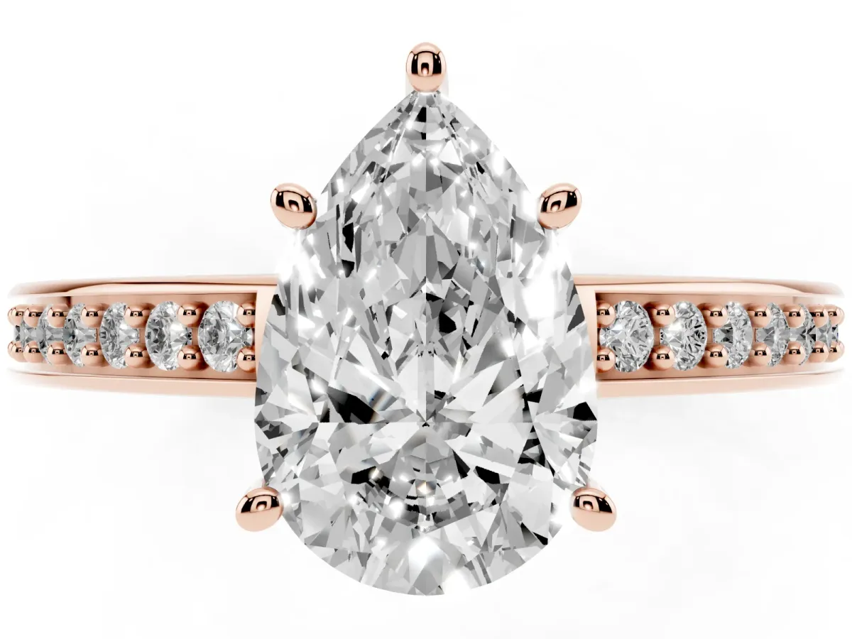 Pear Cut Solitaire Pavé Band Prong Setting Ring Rose gold