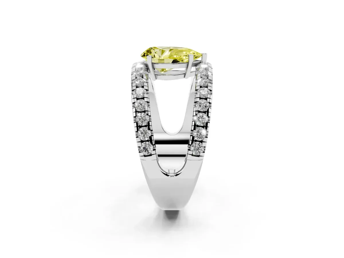Fancy Yellow Pear Cut Solitaire Split Shank Pave Diamond Ring Silver