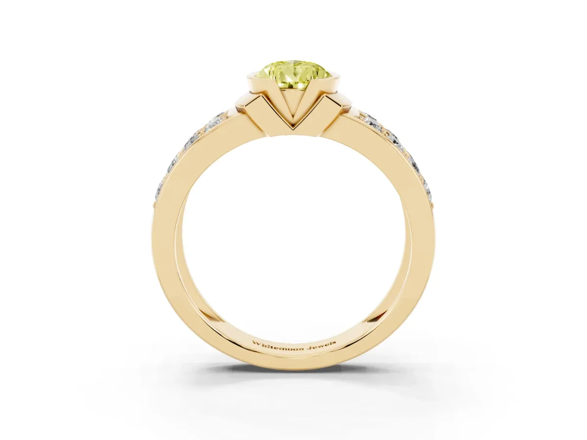 Fancy Yellow Pear Cut Brilliant Diamond Channel Set Wide Band Ring with Bezel Setting Yellow gold
