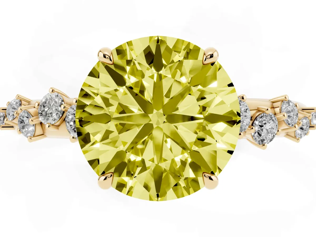 Fancy Yellow Round Cut Diamond Cluster Prong-Set Solitaire Ring Yellow gold