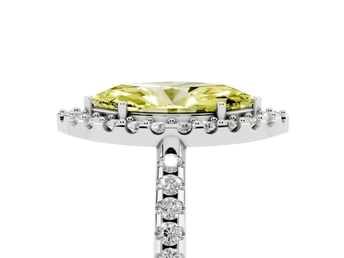 Fancy Yellow Marquise Cut Diamond Pavé Halo Ring with Four-Prong Setting Silver