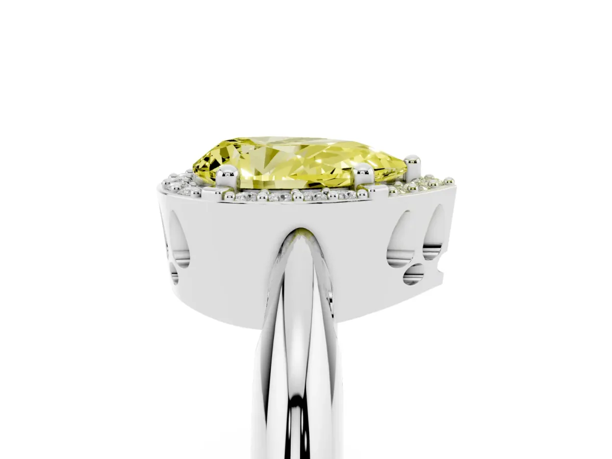 Fancy Yellow Pear Cut Cut Diamond Halo Engagement Ring with Split Shank and Four-Prong Setting Silver