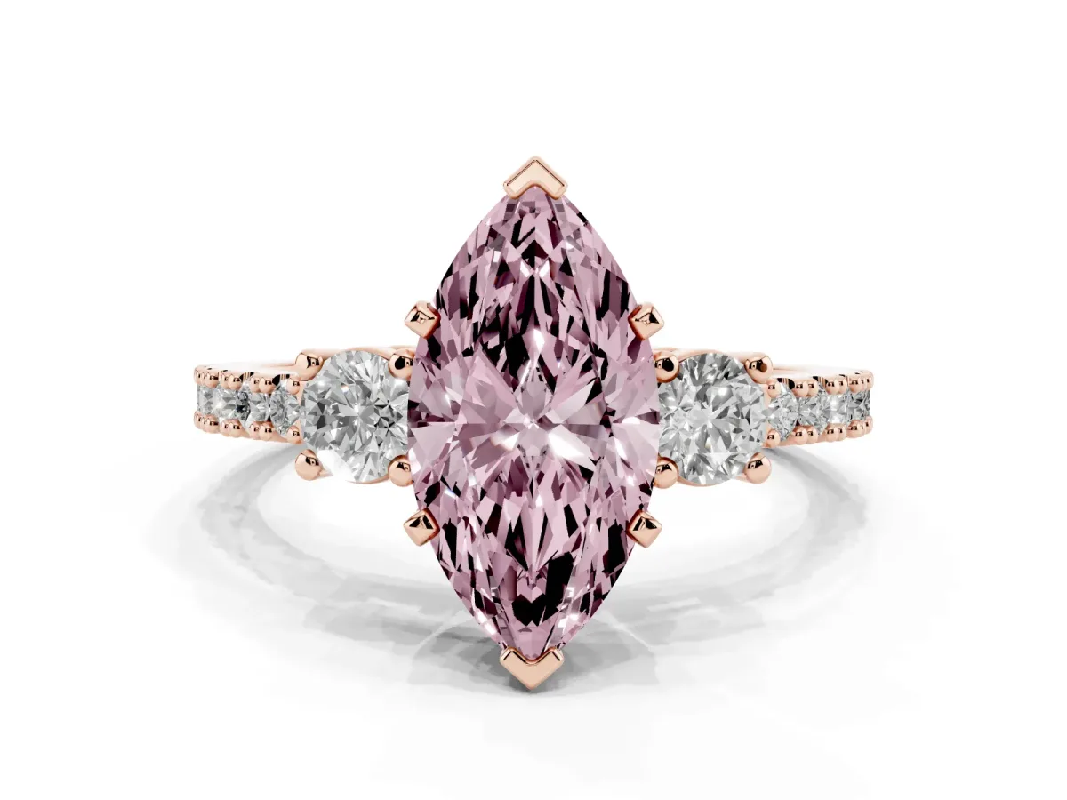 Fancy Pink Marquise Cut Three-Stone Diamond Pavé Band with Prong Setting Rose gold