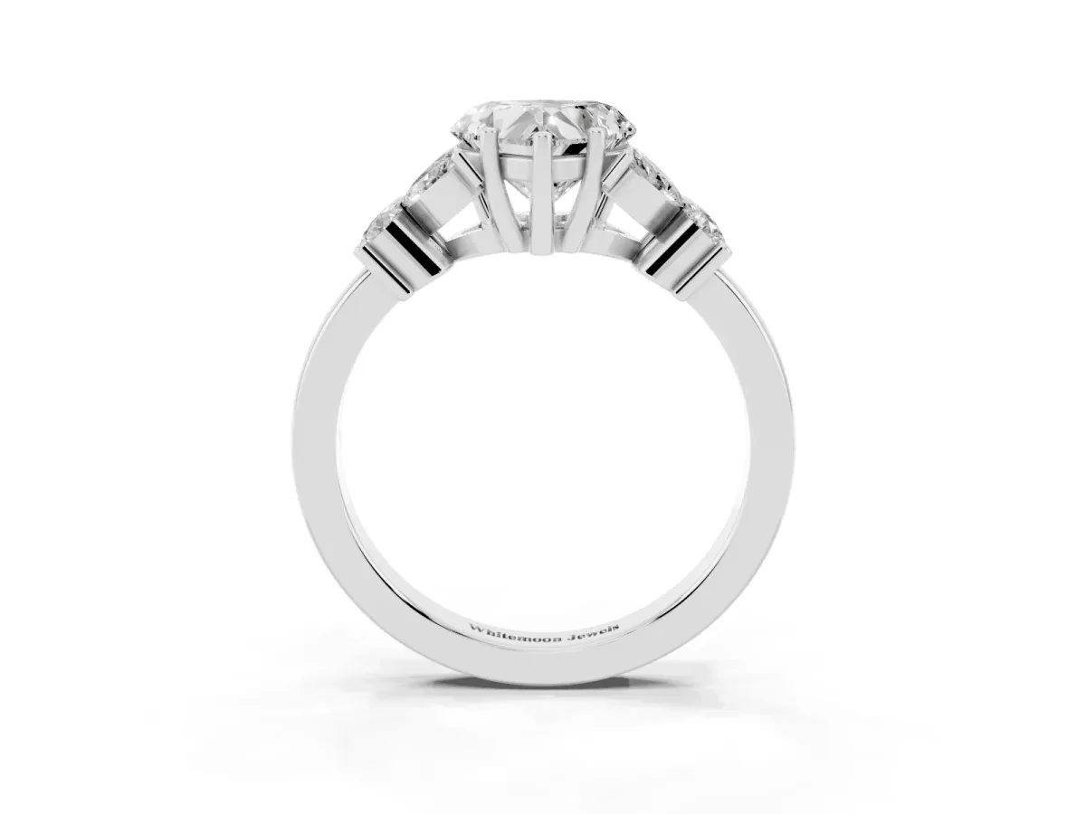 Heart Cut Diamond Floral Cluster Ring with Solitaire Band and Prong Setting Platinum