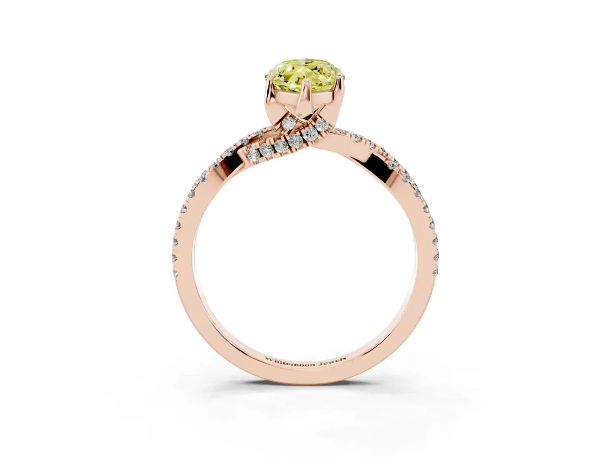 Fancy Yellow Marquise Cut Solitaire Twist Pave Diamond Engagement Ring with Prong Setting Rose gold