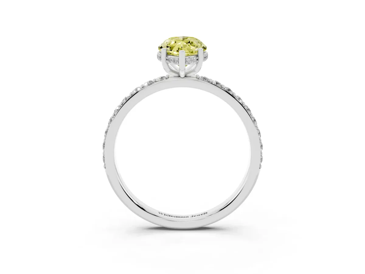 Fancy Yellow Marquise Cut Diamond Solitaire Ring with Pavé Band and Hidden Halo Silver