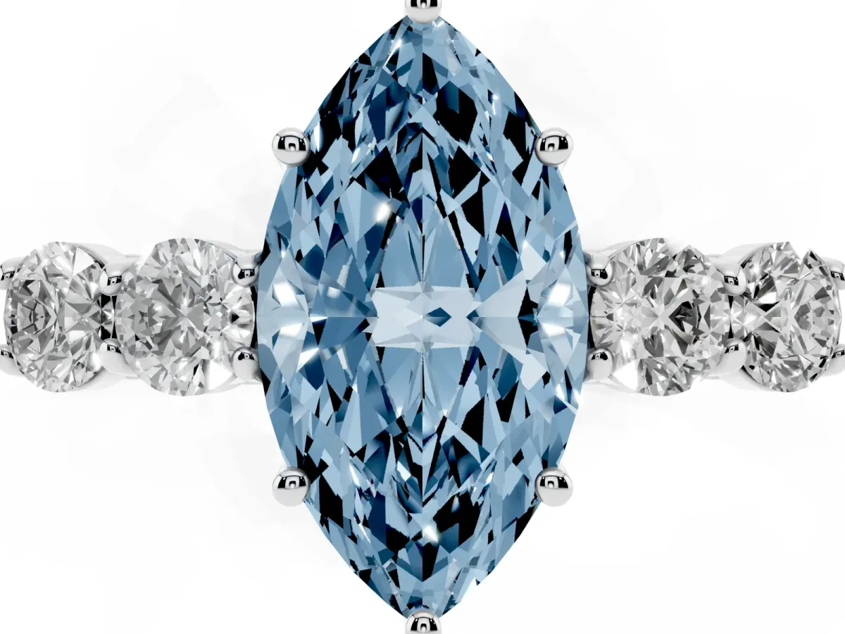 Fancy Blue Marquise Cut Cut Diamond Five-Stone Prong Set White Gold Ring Platinum