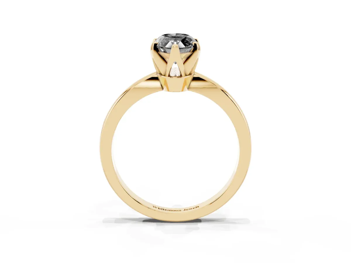 Fancy Black Marquise Cut Solitaire Engagement Ring with Six-Prong Setting and Tapered Band Yellow gold