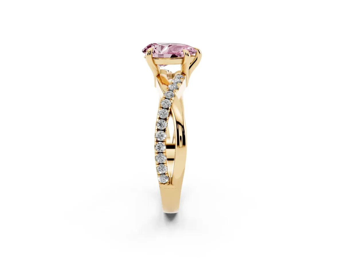 Fancy Pink Pear Cut Cut Diamond Twist Band Solitaire with Prong Setting Yellow gold