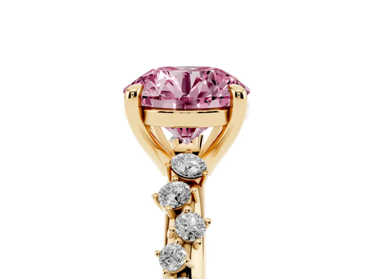 Fancy Pink Round Cut Cut Diamond Vine Band with Four-Prong Setting Yellow gold
