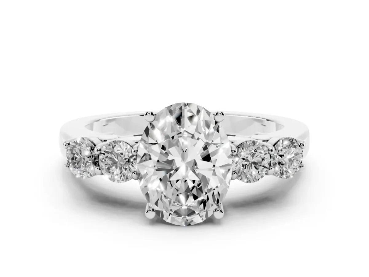Oval Cut Cut Diamond Five-Stone Prong Set White Gold Ring White gold