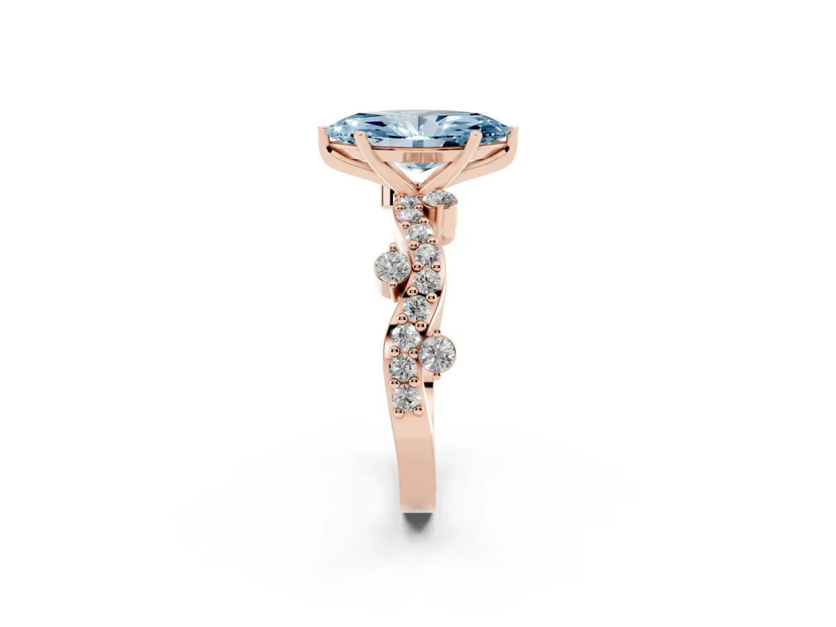 Fancy Blue Marquise Cut Cut Solitaire Diamond Twisted Band with Pave Setting Rose gold