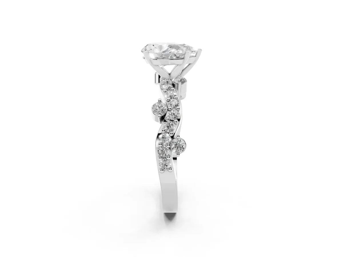 Pear Cut Cut Solitaire Diamond Twisted Band with Pave Setting Silver