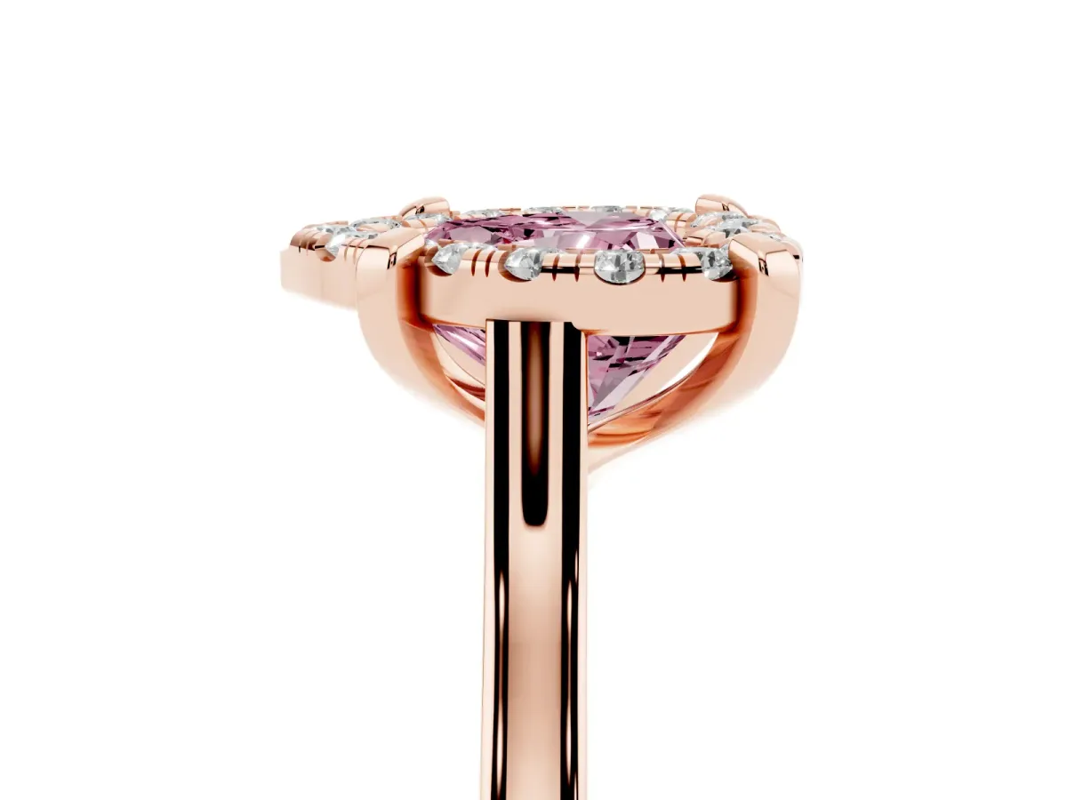 Fancy Pink Heart Cut Diamond Cluster Halo Solitaire with Four-Prong Setting Rose gold