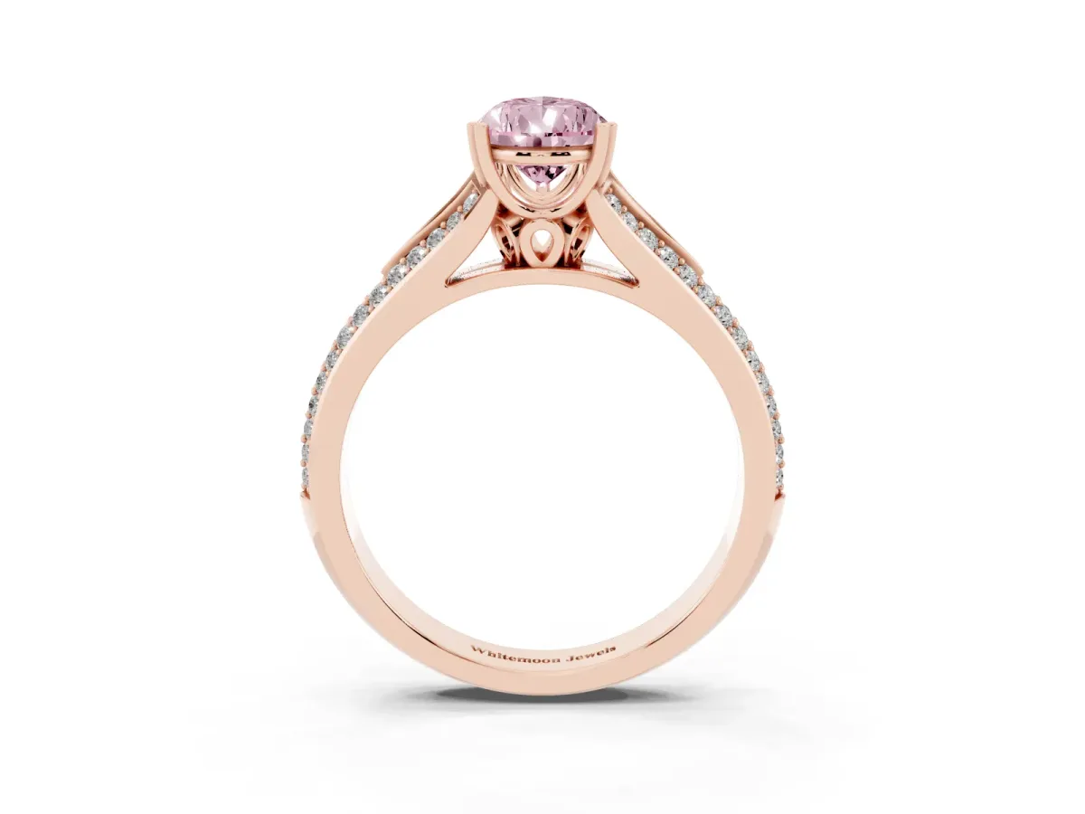 Fancy Pink Pear Cut Diamond Split Shank Engagement Ring with Pavé Band Rose gold
