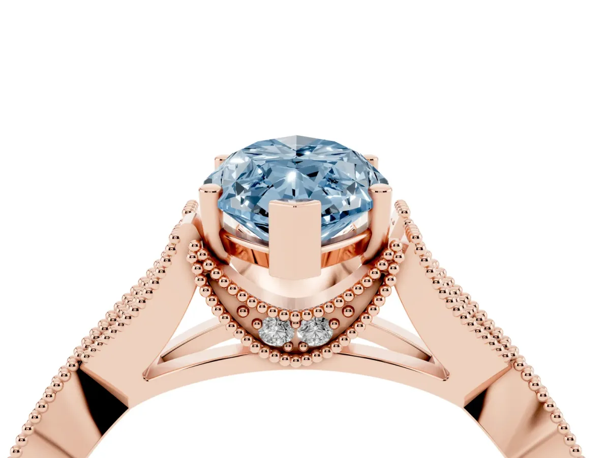 Fancy Blue Marquise Cut Cut Diamond Twisted Band with Milgrain Pave Setting and Four-Prong Setting Rose gold
