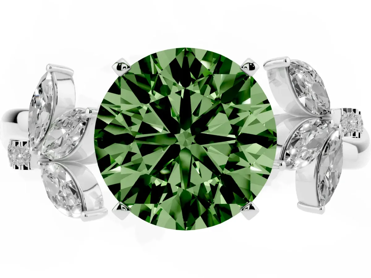 Fancy Green Round Cut Diamond Floral Vine Solitaire Engagement Ring Platinum