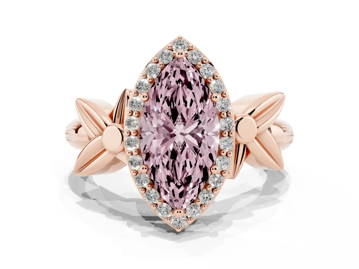 Fancy Pink Marquise Cut Halo Diamond Floral Band with Four-Prong Setting Rose gold