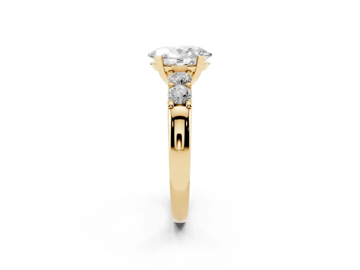 Oval Cut Brilliant Cut Diamond Five-Stone Prong Set Engagement Ring with Channel Band Yellow gold
