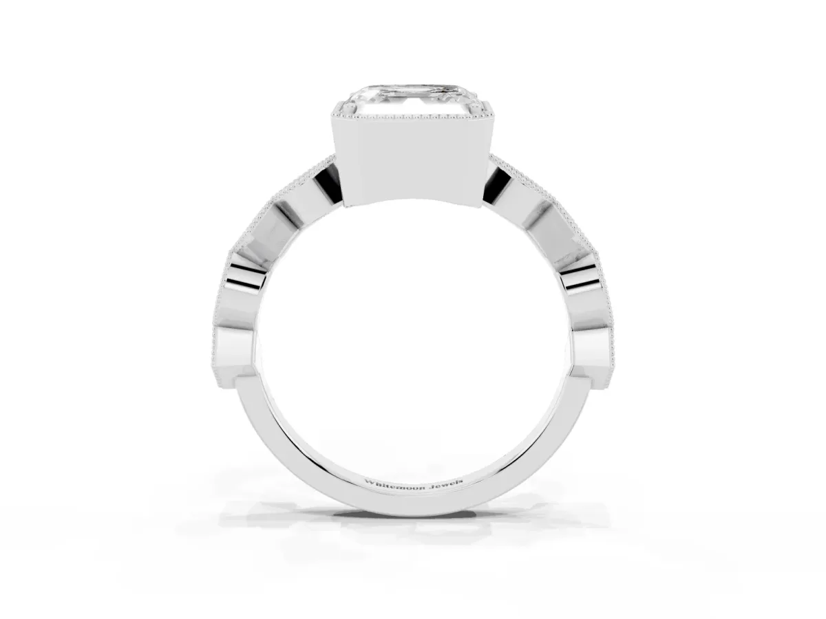 Asscher Cut Milgrain Marquise Diamond Twist Band Ring Silver