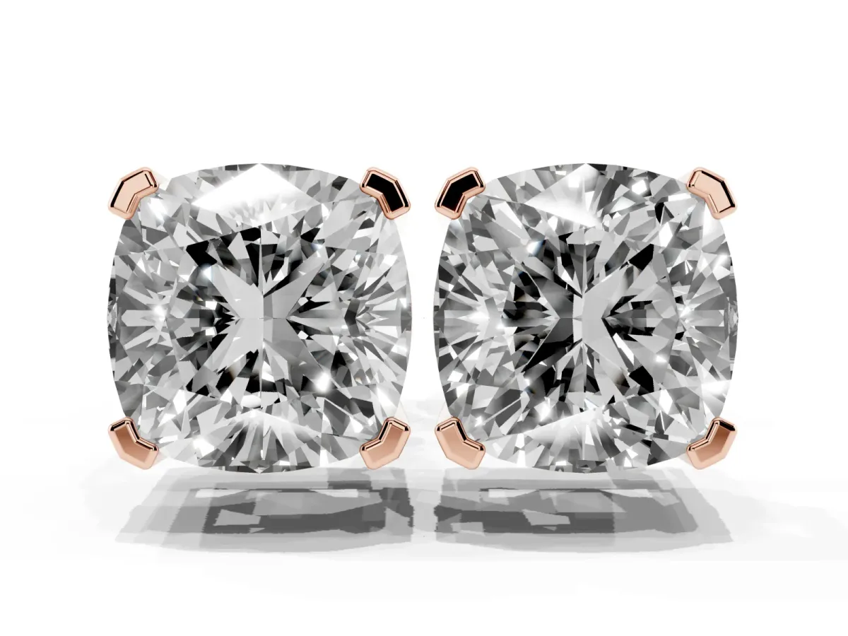 Cushion Cut Diamond Stud Earrings Rose gold
