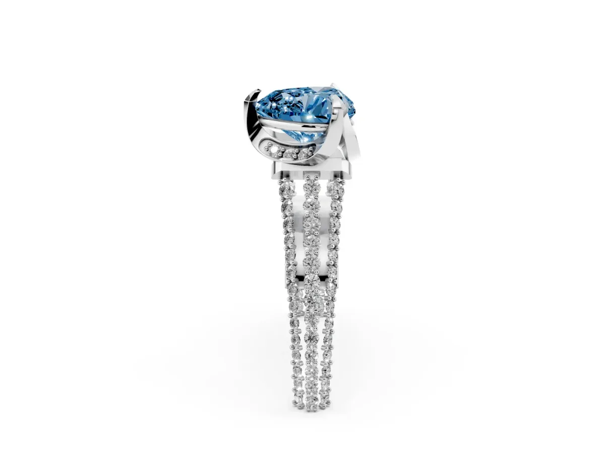 Fancy Blue Heart Cut Solitaire Pave Split Shank Ring with Four-Prong Setting White gold