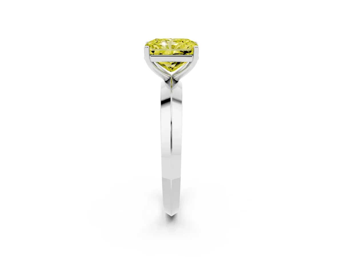 Fancy Yellow Radiant Cut Cut Solitaire Engagement Ring with Flat Band and Four-Prong Setting Platinum