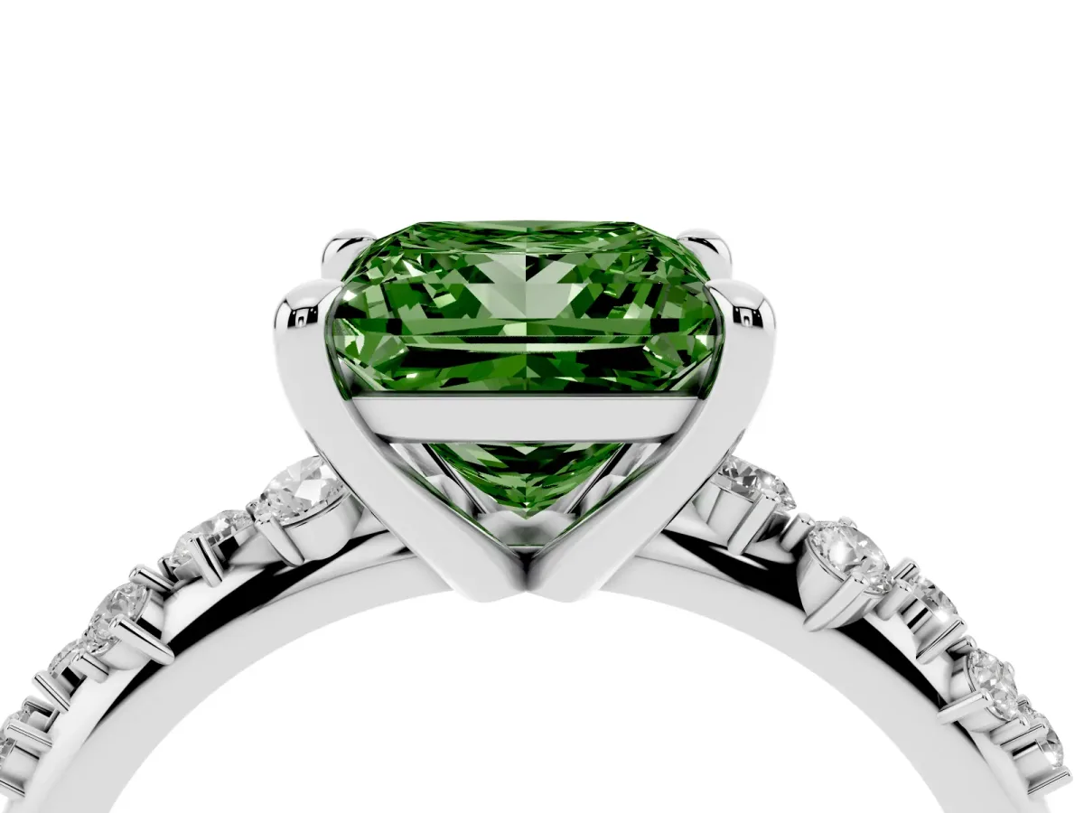 Fancy Green Princess Cut Cut Diamond Vine Band with Four-Prong Setting Silver