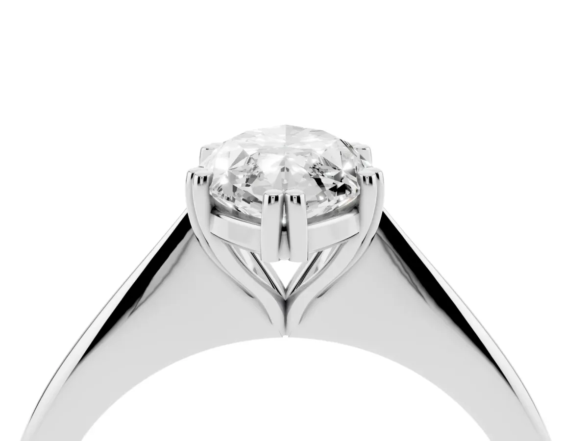 Marquise Cut Solitaire Diamond Ring with Six-Prong Setting and Classic Band Silver