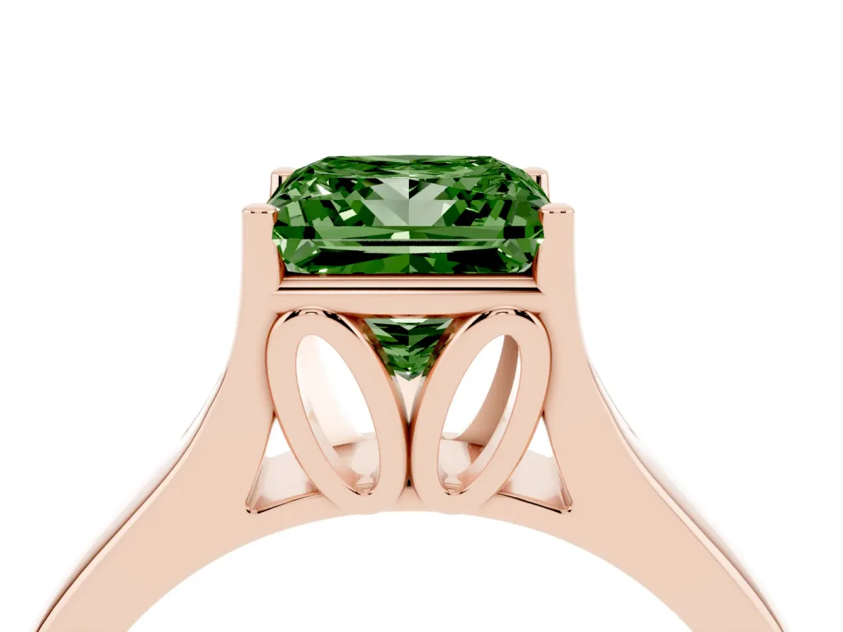 Fancy Green Princess Cut Solitaire Diamond Ring with Cathedral Band and Four-Prong Setting Rose gold