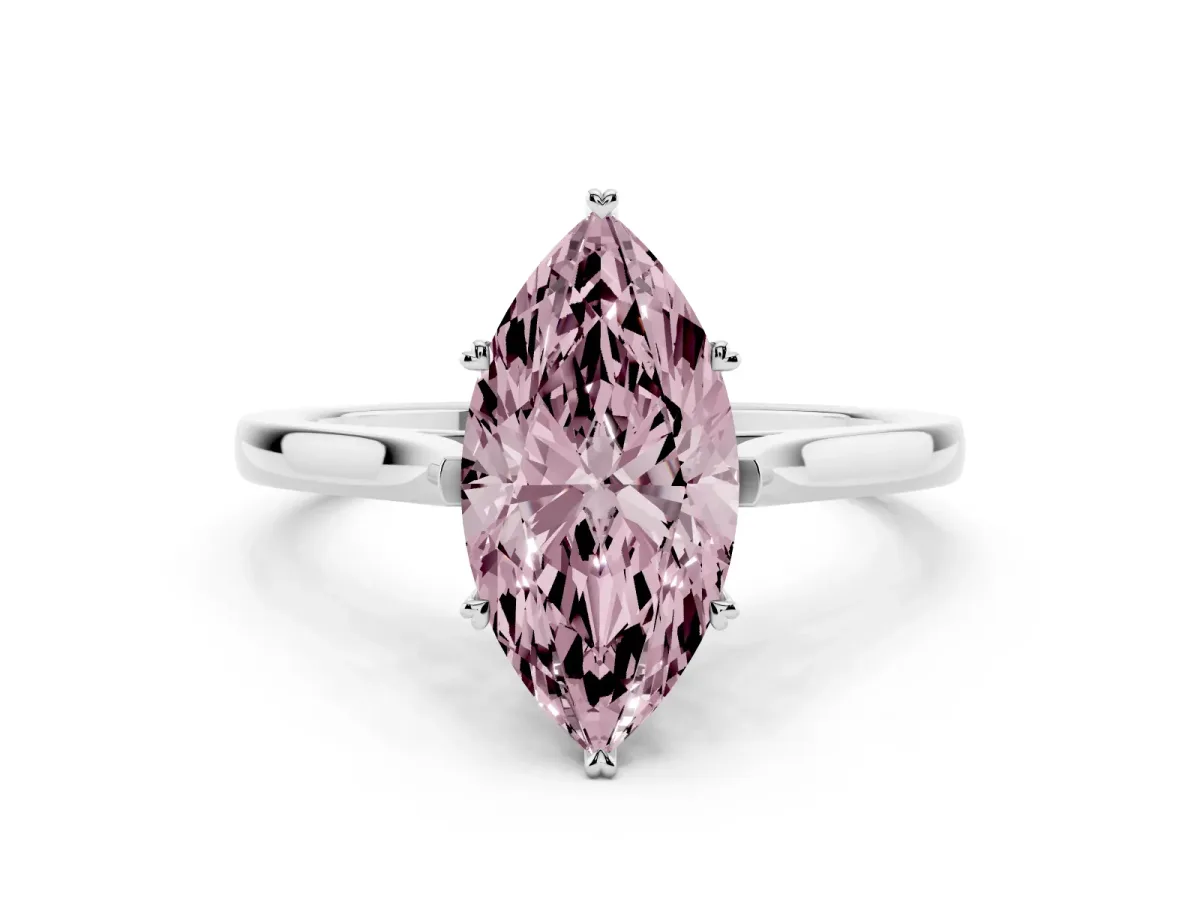 Fancy Pink Marquise Cut Solitaire Heart Prong Engagement Ring with Tapered Band White gold