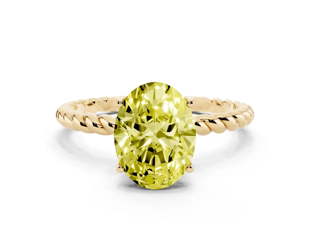 Fancy Yellow Oval Cut Solitaire Twisted Band 4-Prong Ring Yellow gold
