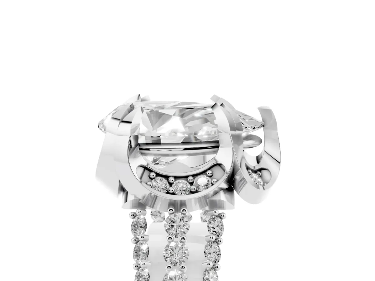 Pear Cut Solitaire Pave Split Shank Ring with Four-Prong Setting Silver