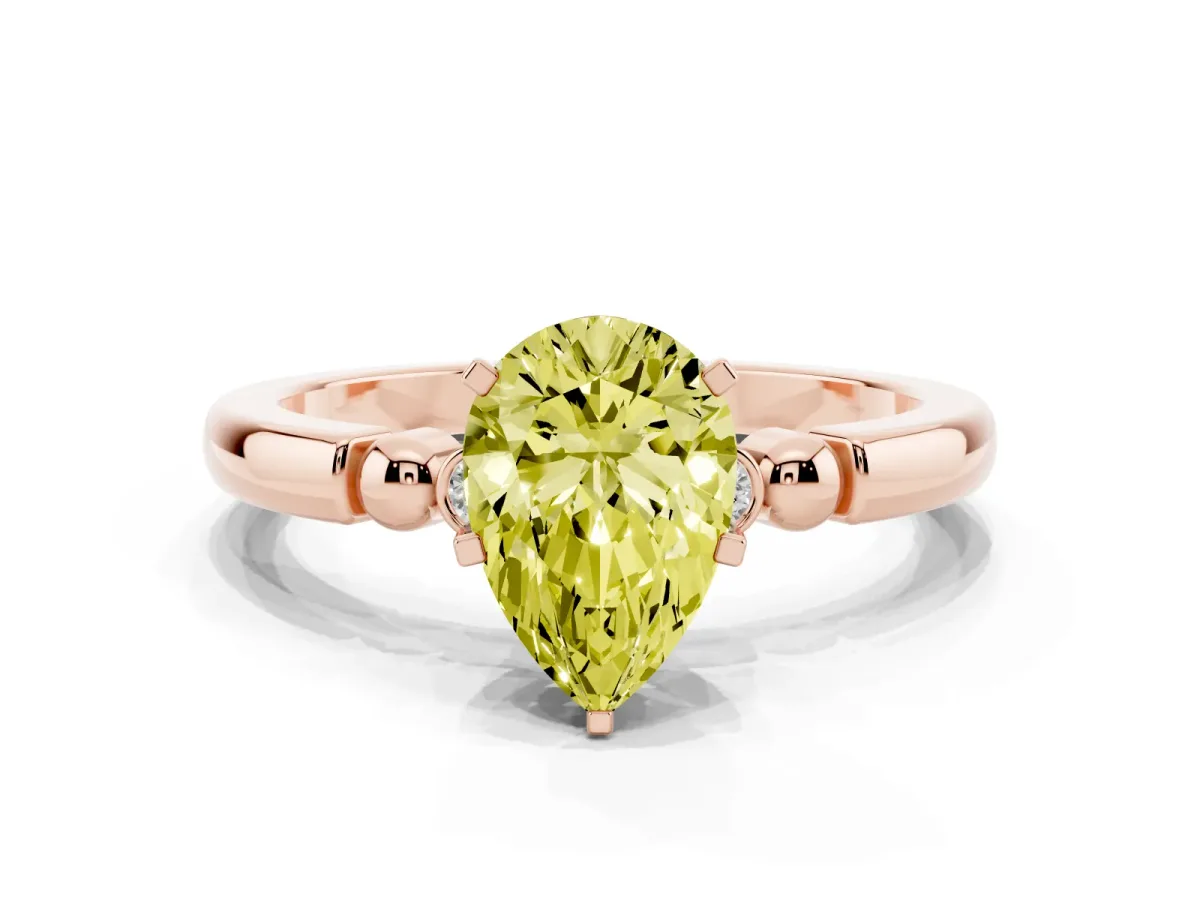 Fancy Yellow Pear Cut Solitaire Beaded Band with Four-Prong Setting Rose gold