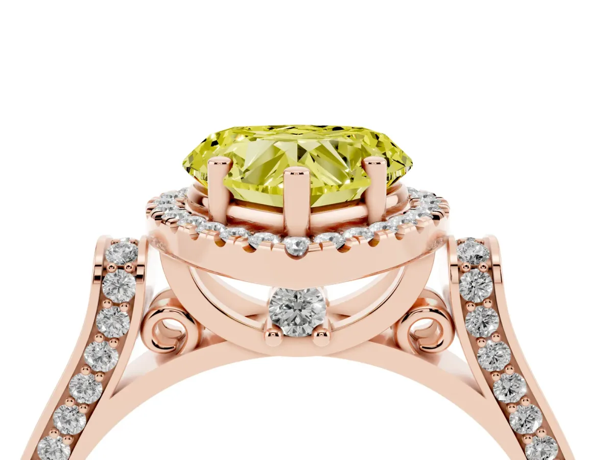 Fancy Yellow Heart Cut Halo Pave Split Shank Prong Setting Ring Rose gold