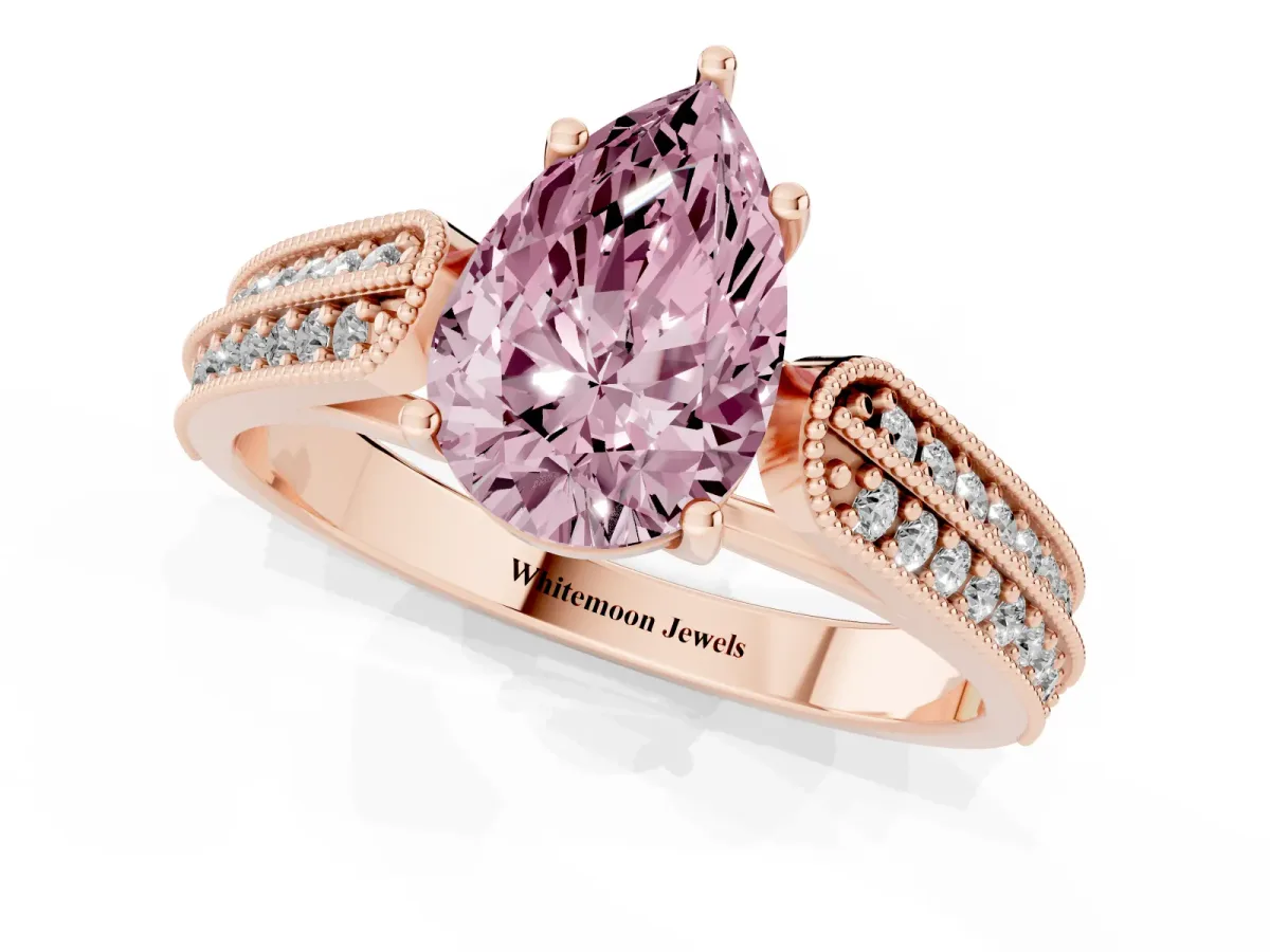 Fancy Pink Pear Cut Cut Pave Split Shank Engagement Ring with Four-Prong Setting Rose gold