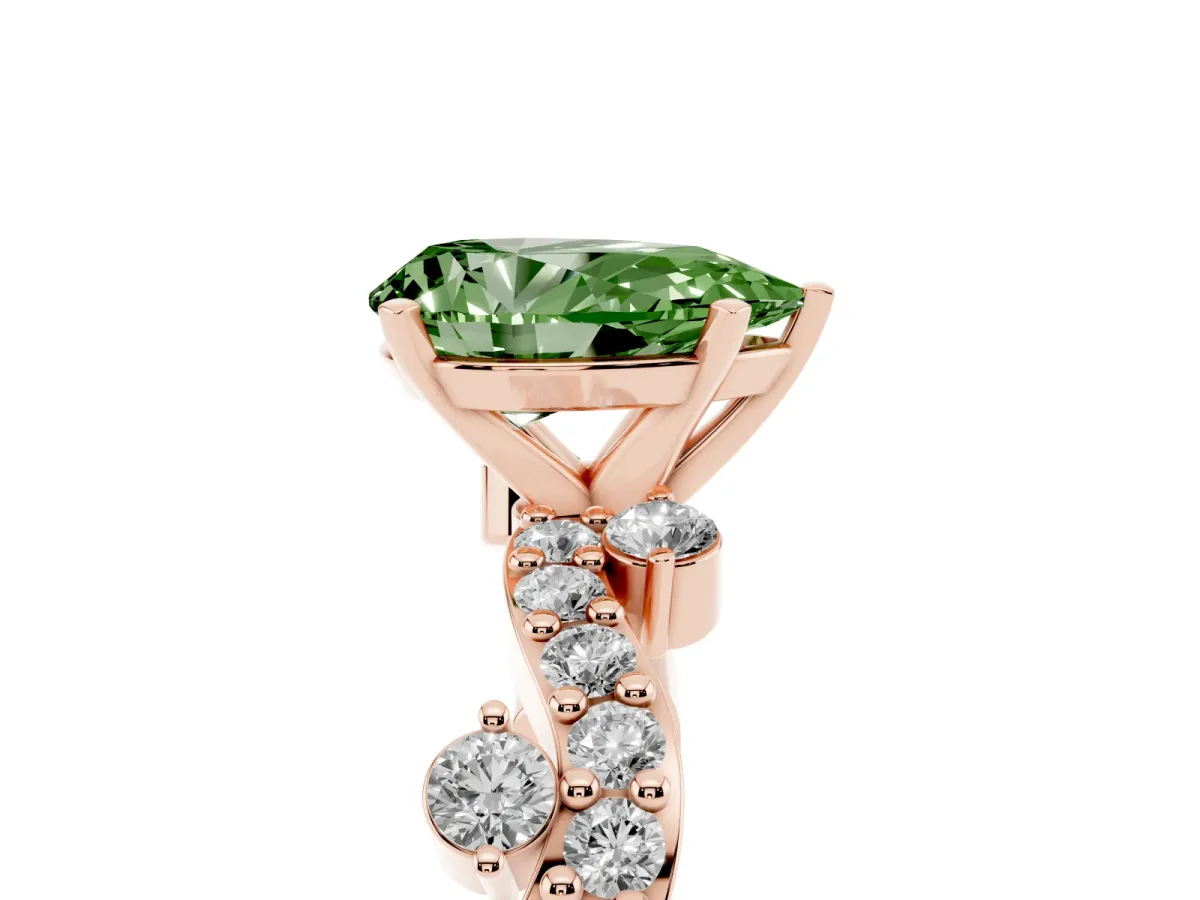 Fancy Green Pear Cut Cut Solitaire Diamond Twisted Band with Pave Setting Rose gold