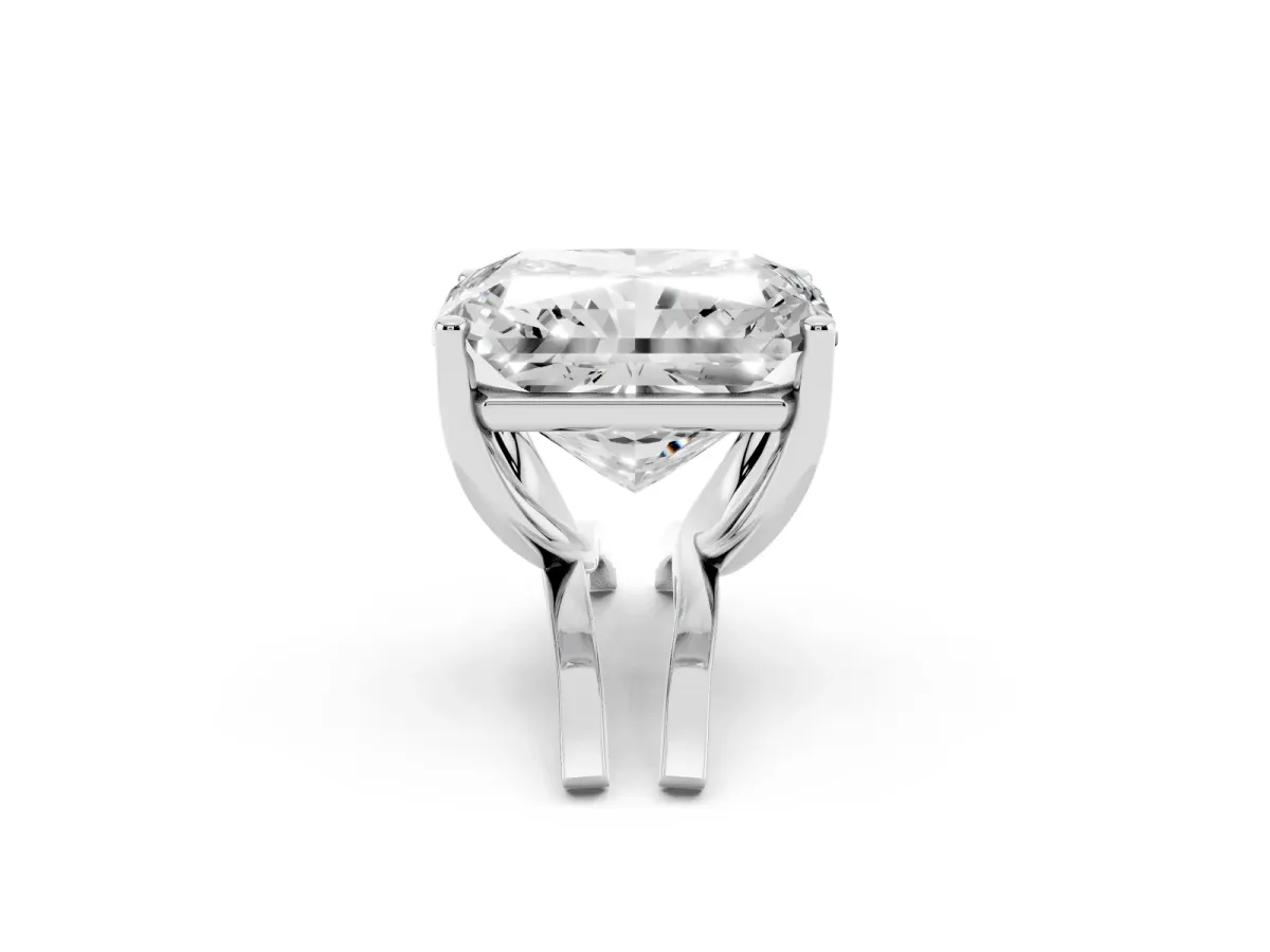 Radiant Cut Cut Diamond Solitaire Engagement Ring with Tapered Plain Band and Four-Prong Setting Silver