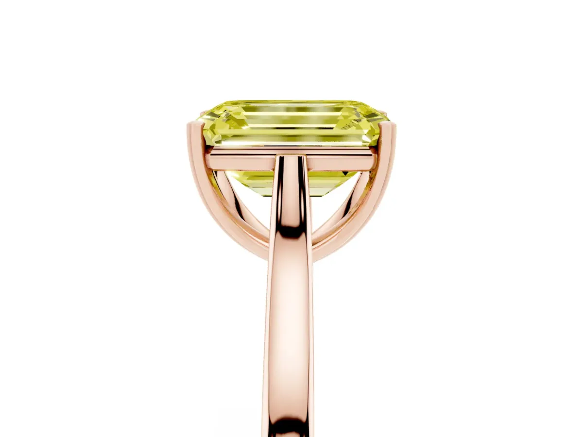 Fancy Yellow Emerald Cut Solitaire Heart Prong Engagement Ring with Tapered Band Rose gold