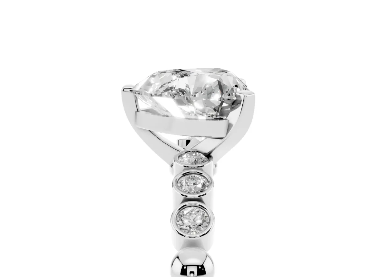 Heart Cut Solitaire Bezel Accent Diamond Engagement Ring with Beaded Band and Four-Prong Setting Silver