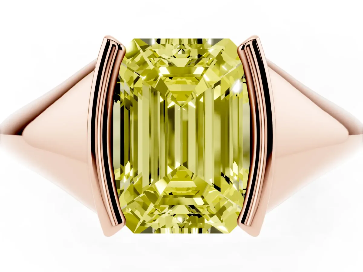 Fancy Yellow Emerald Cut Solitaire Tension Set Diamond Ring Rose gold