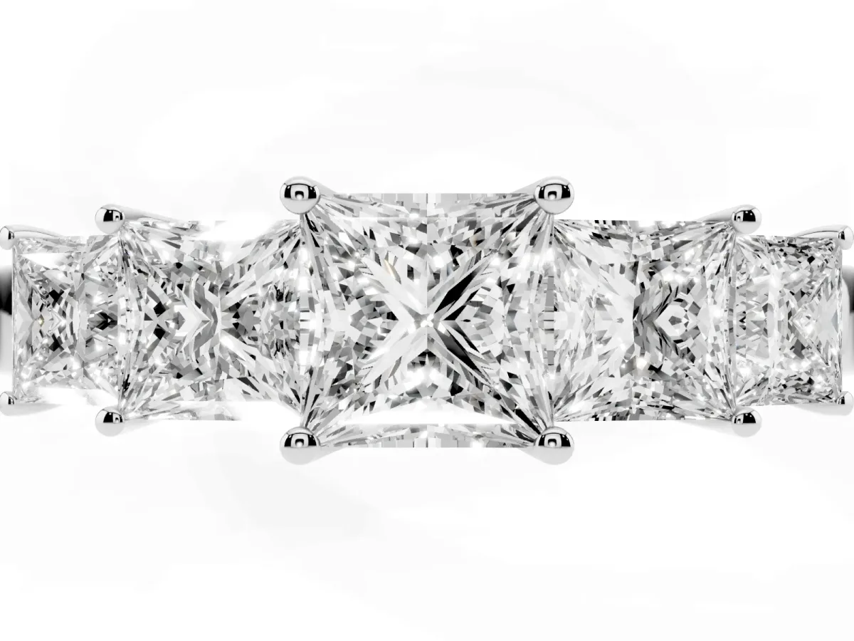 Princess Cut Five-Stone Diamond Ring with Classic Prong Setting White gold