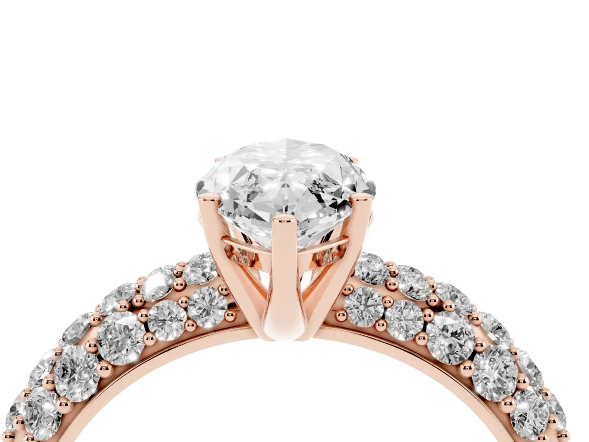 Marquise Cut Diamond Pavé Band Solitaire Ring with Four-Prong Setting Rose gold