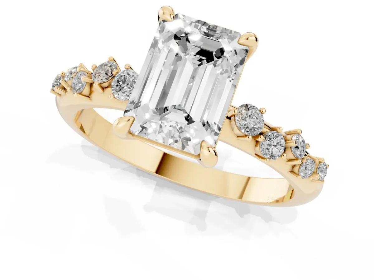 Emerald Cut Cut Diamond Vine Band with Four-Prong Setting Yellow gold