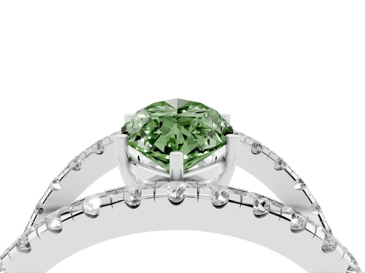 Fancy Green Marquise Cut Solitaire Split Shank Pave Diamond Ring Silver