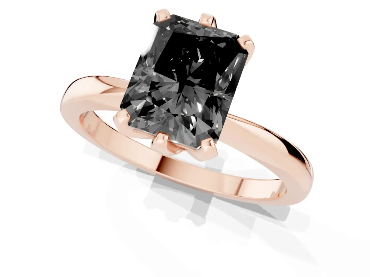 Fancy Black Radiant Cut Solitaire Engagement Ring with Six-Prong Setting and Tapered Band Rose gold