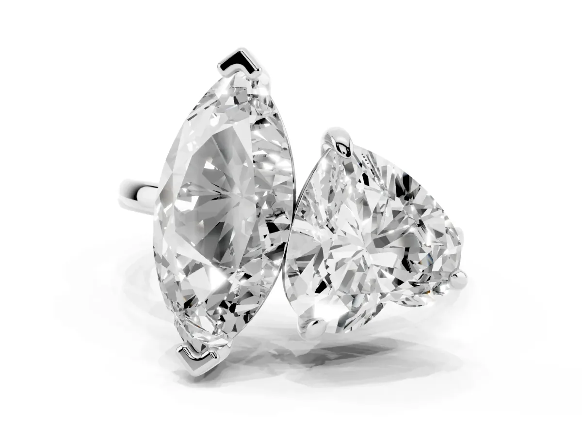 Heart and Marquise Toi Moi Ring with Prong Setting and Micro Pave Band White gold