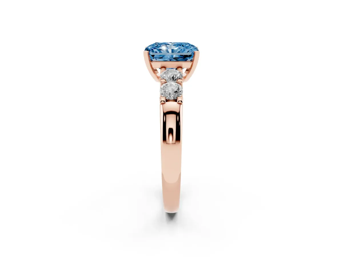 Fancy Blue Radiant Cut Brilliant Cut Diamond Five-Stone Prong Set Engagement Ring with Channel Band Rose gold