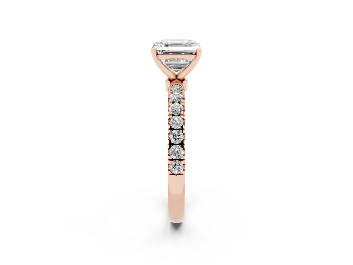 Asscher Cut Diamond Solitaire Ring with Pavé Accents and Four-Prong Setting Rose gold